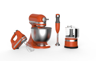 The brand's newest color, Hot Sauce, featured on a suite of countertop appliances.