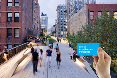 La composicion fotografica incluye una imagen del High Line, Seccion 2, que recibiera un Premio de Honor de la ASLA en 2013 en la Categoria Diseno General. Credito de la foto: Iwan Baan.