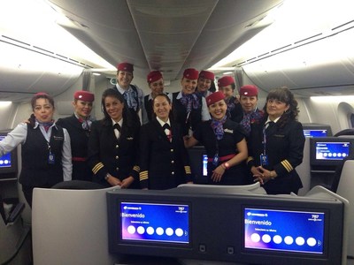 Aeromexico's female pilots and crew on International Women's Day, March 8, 2016
