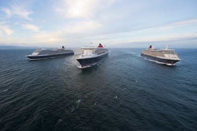 Cunard's Three Queens, Queen Victoria, Queen Mary 2 and Queen Elizabeth. Photo credit: James Morgan