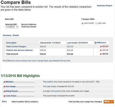 SoCalGas' Compare Bills tool within My Account at socalgas.com shows customers the factors that can affect their bills--weather, usage, billing period and natural gas cost.