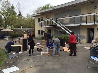 Wounded Warrior Project takes veterans to help fight homelessness. Group helped furnish apartment meant for homeless veteran.