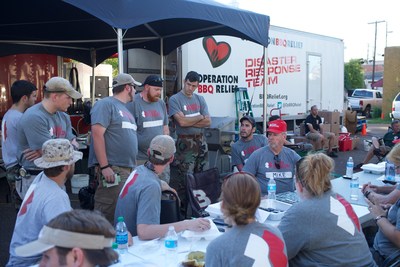 Team Rubicon volunteers set up at a disaster response operation in Mississippi.