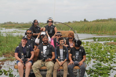 Wounded veterans enjoy airboat tour.