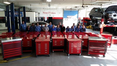 Students in Lincoln Tech's Automotive Technology Program at the Philadelphia, PA campus proudly display the school's new Matco tool boxes.