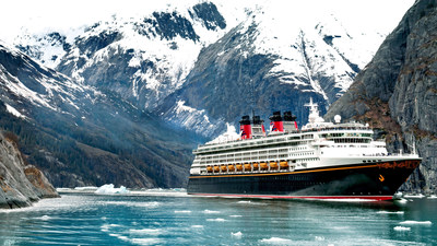 In 2017, Disney Cruise Line guests set sail to Alaska's Icy Strait Point on new itineraries departing from Vancouver, British Columbia. Pictured here, the Disney Wonder sails through Alaska's Tracy Arm Fjord. (Kent Phillips, photographer)