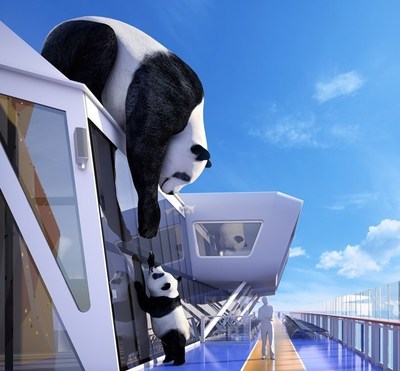 One of the ultimate photo ops onboard Ovation of the Seas is "Mama and Baby," a larger-than-life commission designed by a U.K.-based artist Jo Smith. Perched atop the SeaPlex on deck 15, the piece depicts a mother panda and her cub, reaching out to one another.