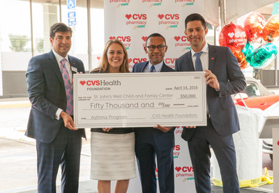 As part of the CVS Pharmacy y mas grand opening ceremony, the CVS Health Foundation presented a $50,000 grant to St. John's Well Child and Family Center to support underserved pediatric asthma patients in South Los Angeles.