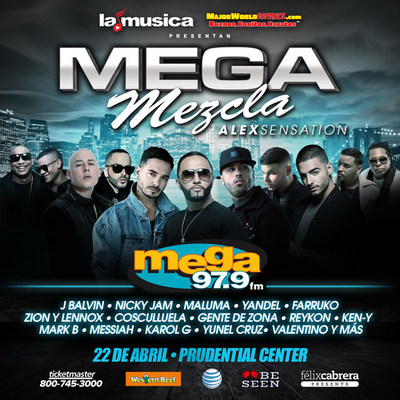 An exciting cast of Urban and Latin music superstars are set to hit the stage on April 22nd for the Alex Sensation Mega Mezcla in the Prudential Center, Newark, New Jersey
