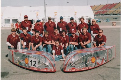 Mater Dei High School poses with their Prototype vehicles in the first Shell Eco-marathon Americas in 2007; having participated in every single competition since as a legacy team with five other schools, including: California Polytechnic State University, Cedarville University, Rose-Hulman Institute of Technology, Grand Rapids High School, and the University of California, Los Angeles.