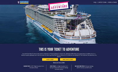 Royal Caribbean kicks-off "Ticket to Adventure," a multi-faceted consumer promotion to celebrate the debut of the world's largest and newest cruise ship, Harmony of the Seas. Now through November 5 consumers can enter for their chance to win $300,000 worth of prizes, including a grand prize, seven-night Caribbean cruise for four.