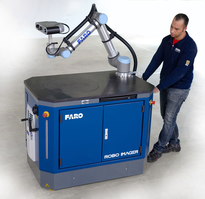 The FARO Factory Robo-Imager Mobile can be quickly and easily wheeled to any location. Once in position, the station wheels are retracted to provide a stable platform.