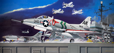 The "Fly NAVY" mural by artist Mike Machat located at the Museum of Flying
