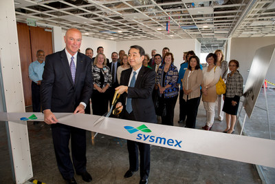 At left, Robert Degnan, Sysmex America Inc. Executive Vice President with Sysmex Corporation CEO Hisashi Ietsugu at Irvine, Ca celebration