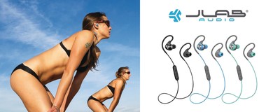 Betsi Flint and Kelly Larsen, one of the hottest new beach volleyball duos, wear JLab Audio's new Epic2 Bluetooth Wireless Sport Earbuds. The new headphones offer 12 hours battery life, are waterproof and fitness-proof with immersive, skip-free sound.