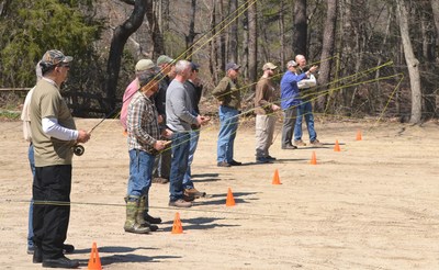 Wounded veterans learn the basics of fly fishing.