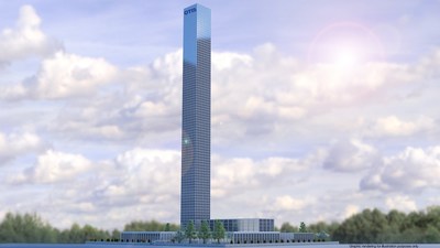 Rendering of Otis test tower and global research & development center in Shanghai, China, scheduled for completion in 2018.