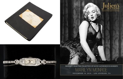 From Top: Marilyn Monroe Personal Address Book and Platinum Diamond Watch