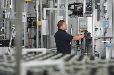 GKN Driveline, the global leader in advanced and electrified driveline technology, has started production at its state-of-the-art manufacturing facility in Villagran, Mexico. Here, a GKN Driveline employee processes a propshaft utilizing a crimping operation. At full capacity, the plant will produce more than one million propshafts a year and will employ 380 people.