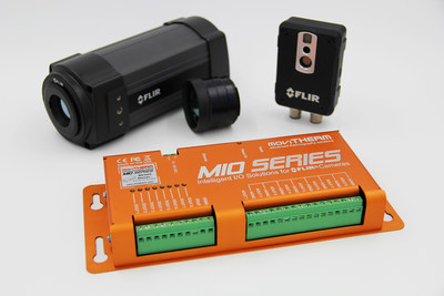MoviTHERM MIO Series Intelligent I/O for FLIR Cameras. The module turns FLIR cameras instantly into a remote thermal monitoring system. Supported cameras are FLIR A310 and FLIR AX8