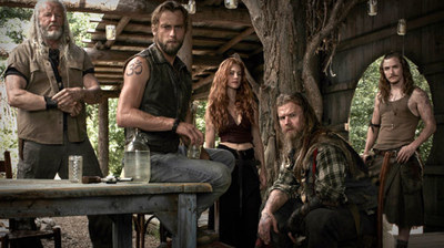 (L-R) David Morse as Big Foster, Joe Anderson as Asa, Gillian Alexy as G'Winveer, Ryan Hurst as Lil Foster and Kyle Gallner as Hasil in WGN America's "Outsiders."
