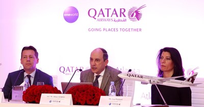 Qatar Airways holds press conference to mark the start of the airline's Atlanta route launch on June 1. Qatar Airways Group Chief Executive, His Excellency Mr. Akbar Al Baker (centre), Qatar Airways Vice President Americas - Gunter Saurwein (left) and Country Manager - USA, Lisa Markovic in Atlanta earlier today.