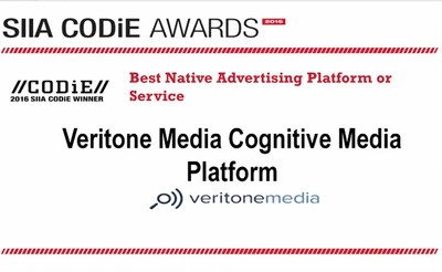 Veritone Media was named the best Native Advertising Platform or Service of 2016 as part of the 2016 SIIA CODiE Award.