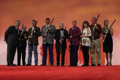 Local heroes honored by Henry Repeating Arms during 2016 National NRA Foundation Banquet in Louisville, KY.  L to R: Anthony Imperato, President of Henry Repeating Arms, with Honorees Bill Wester, Dylan Dorris, Scott Perkins, Jack Thompson, M.J. Vowell, Debbie Green, Charles Green and Cheryl Benitaz Metcalf.
