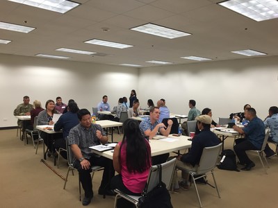 Wounded veterans practice interviewing with real companies during a job interview workshop in Hawaii.