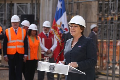 Chile President Michelle Bachelet at today's announcement by Total and SunPower to provide solar power for Metro de Santiago, the world's first metro to run on solar.