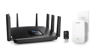 Linksys MAX-STREAM AC5400 Tri-Band Wi-Fi Router with MU-MIMO (EA9500) - Linksys MAX-STREAM AC1900+ MU-MIMO Wi-Fi Range Extender with Room-to-Room Wi-Fi (RE7000) - Linksys MAX-STREAM AC600 USB MU-MIMO Adapter (WUSB6100M)