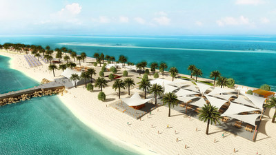 Rendering of the beachside bar and shaded eating area on Sir Bani Yas Island Beach Oasis in Abu Dhabi