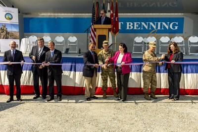 Officials from Georgia Power, the U.S. Army, the Army Office of Energy Initiatives (OEI), the General Services Administration and the Georgia Public Service Commission (PSC) mark the start of operations of the 30 megawatt solar project at Fort Benning.