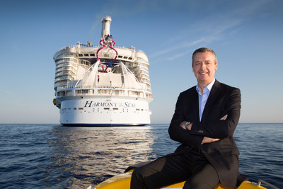 Royal Caribbean International's President and CEO, Michael Bayley, sends off the cruise line's newest ship, Harmony of the Seas, departing from summer homeport Barcelona, Spain.
