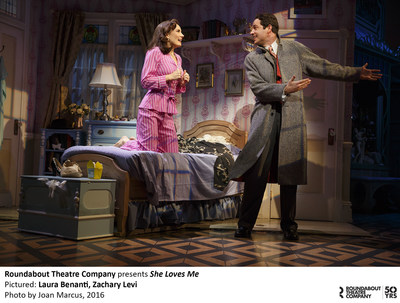 Roundabout Theatre Company presents She Loves Me. Pictured: Laura Benanti, Zachary Levi. Photo by Joan Marcus, 2016.
