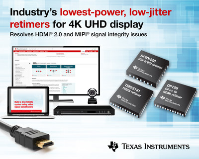 TI introduces the industry's lowest-power, low-jitter retimers for 4K UHD video and camera interface
