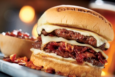 BurgerFi's new CEO burger features two Wagyu + brisket blend beef patties, savory aged Swiss cheese, candied bacon-tomato jam and garlic truffle aioli sauce