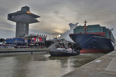 The first commercial transit of a Neopanamax vessel through the Expanded Panama Canal.
