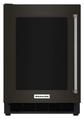24" Black Stainless Undercounter Refrigerator with Glass Door and Metal Trim Shelves