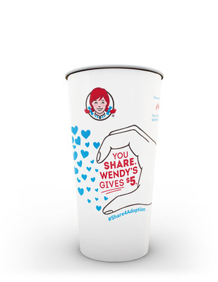 Wendy's is bringing back the #Share4Adoption campaign to help children in foster care find their forever homes. Wendy's will donate $5 to the Dave Thomas Foundation for Adoption for each customer who posts a picture of themselves completing the heart on specially designed Wendy's cups to social media with #Share4Adoption. Wendy's will donate up to $500,000 to support the Dave Thomas Foundation for Adoption's efforts to find permanent, loving homes for the more than 100,000 children waiting in foster care in the United States.