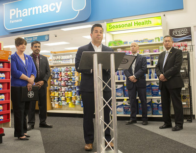 U.S. Congressman Ben Ray Lujan joins New Mexico Secretary of Health Lynn Gallagher, Santa Fe County Sheriff Robert A. Garcia and CVS Pharmacy Supervisor for New Mexico Andrew Bustos, R.Ph. at a CVS Pharmacy in Santa Fe to announce that all CVS Pharmacy locations in the state will increase access to the opioid overdose-reversal medication naloxone.