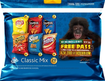 Frito-Lay 2 Go and Quaker Chewy are partnering with the Association of Zoos and Aquariums (AZA) to offer free kid's passes to participating AZA-accredited facilities nationwide with the purchase of a specially marked Frito-Lay 2 Go or Quaker Chewy Bar Variety Pack.