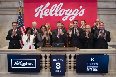 Craig Bahner, President of U.S. Morning Foods at Kellogg Company, rings the opening bell at the New York Stock Exchange (NYSE) to celebrate the opening the company's first-ever permanent cafe: Kellogg's NYC. The cafe - which opened for business on Monday, July 4 in the heart of Times Square - features delicious, artisanal dishes made with Kellogg's cereals and unique ingredients in fun and surprising combinations.