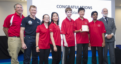 Congratulations, 2016 International Rocketry Challenge winners, Odle Middle School of Bellevue, Wash! The "Space Potatoes" bested teams from France, Japan and the United Kingdom to take the title of world champions. This is the second consecutive year that a U.S. team has won the championship. (L to R: NAR representative John Hochheimer, UK astronaut Tim Peake, Odle team captain Mikaela Ikeda, Stephanie Han, Karl Deerkop, Larry Jing, Srivatshan Sakthinarayanan, and His Royal Highness Prince Michael of Kent. Photo courtesy of the Raytheon Company.)