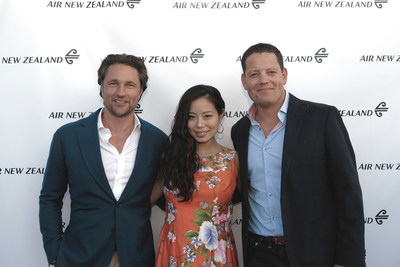 Kiwi celebrities Martin Henderson and Michelle Ang join Nick Judd, Air New Zealand's Regional General Manager, The Americas, for the airline's red carpet premiere of its newest safety video, "Safety in Hollywood."