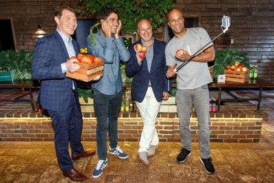 Bobby Flay, Adrian Grenier, Tom Colicchio and Common snap a fruit and veggie selfie at Naked Juice's #DrinkGoodDoGood campaign launch event in Manhattan. For every selfie shared using the campaign hashtag, Naked Juice will donate 10 pounds of produce to communities in need.