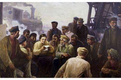"At the Station" (1950) by Ilya Abelevich Lukomsky (1906-1954), The Wende Museum, Gift of Abby J. and Alan D. Levy Family