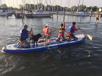 Injured warriors recently competed as teams during a monster stand-up paddleboarding program gathering with Wounded Warrior Project in Middle River, Maryland.