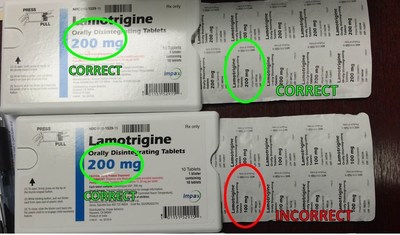 Impax Laboratories, Inc.  Issues Voluntary, Nationwide Recall for One Lot of Lamotrigine Orally Disintegrating Tablet 200 mg Due to the Potential for 100 mg Blister Cards being Packaged in 200 mg Containers
