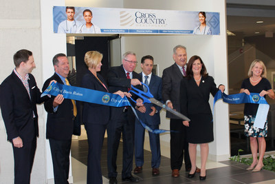 Cross Country Healthcare (CCH) cuts the ribbon celebrating its corporate expansion and new headquarters in Boca Raton, 
Florida.  Pictured here (left to right): Boca Raton City Council member Jeremy Rodgers, CCH Senior Vice President Patrick Ahern, CCH General Counsel and Secretary Susan Ball, CCH President and Chief Executive Officer William J. Grubbs, CCH Chief Financial Officer William Burns, Boca Raton City Council member Robert Weinroth, Boca Raton Mayor Susan Haynie and CCH President Vickie Anenberg.